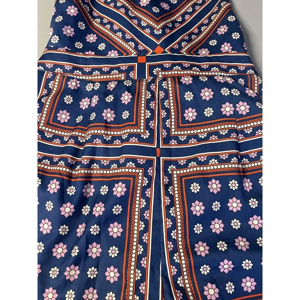 Lulus Blanca Romper Womens‎ XS Blue Geometric Floral Print Halter Lined Summer